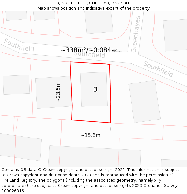 3, SOUTHFIELD, CHEDDAR, BS27 3HT: Plot and title map