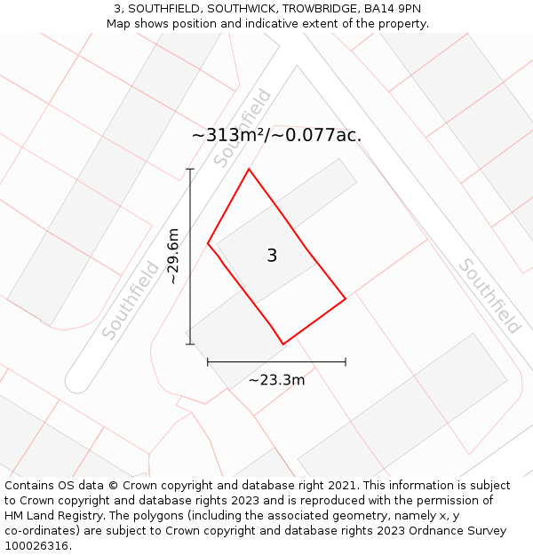 3, SOUTHFIELD, SOUTHWICK, TROWBRIDGE, BA14 9PN: Plot and title map