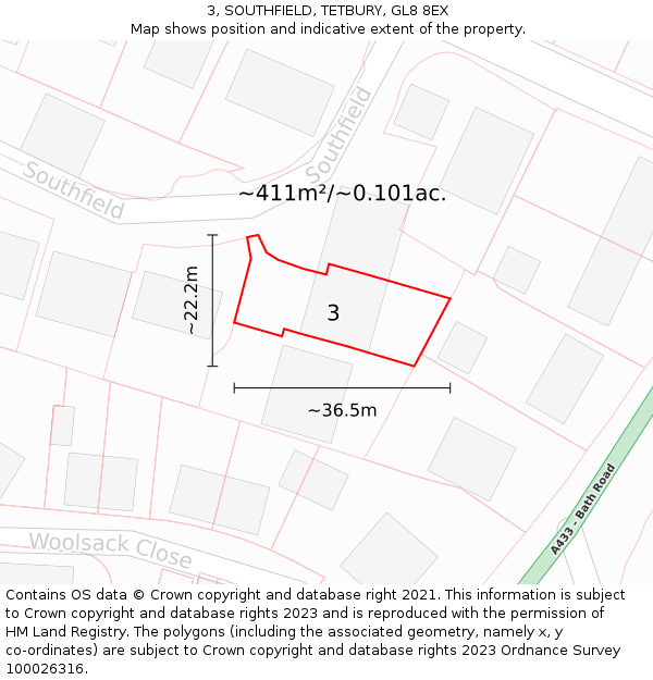 3, SOUTHFIELD, TETBURY, GL8 8EX: Plot and title map