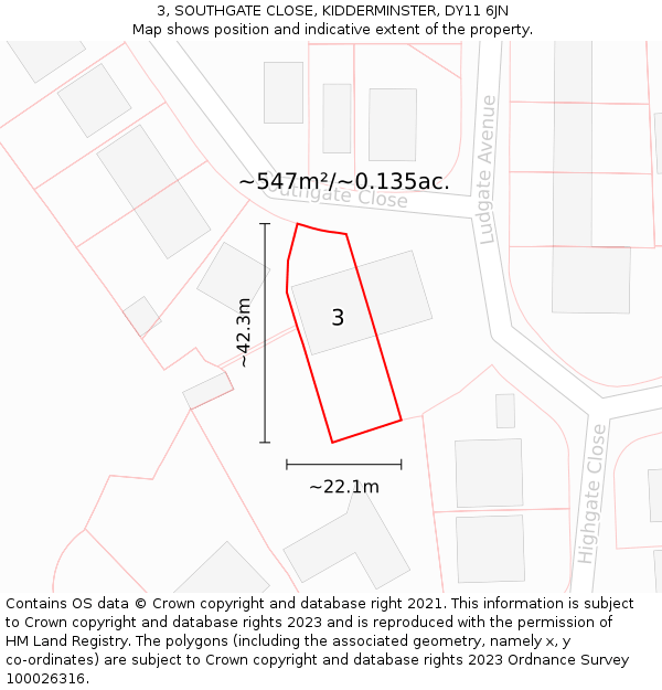 3, SOUTHGATE CLOSE, KIDDERMINSTER, DY11 6JN: Plot and title map