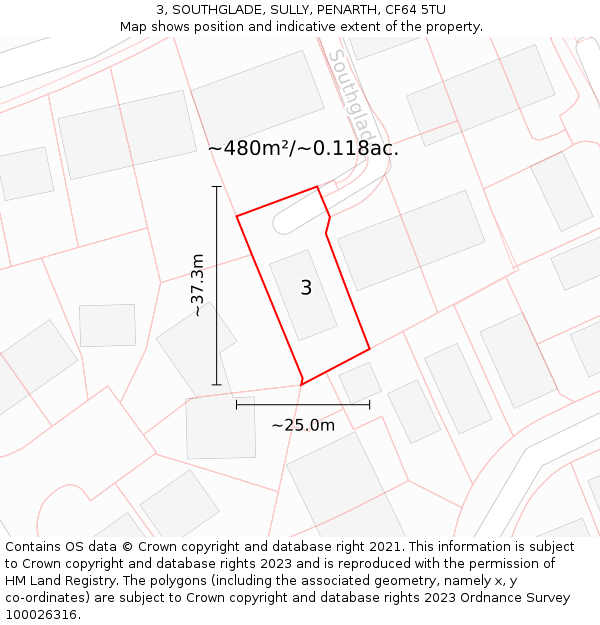 3, SOUTHGLADE, SULLY, PENARTH, CF64 5TU: Plot and title map