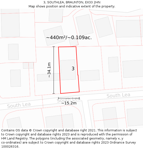 3, SOUTHLEA, BRAUNTON, EX33 2HN: Plot and title map