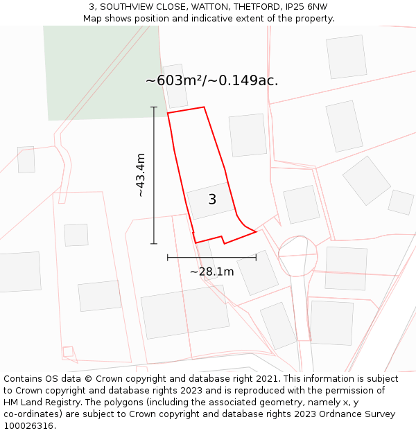 3, SOUTHVIEW CLOSE, WATTON, THETFORD, IP25 6NW: Plot and title map