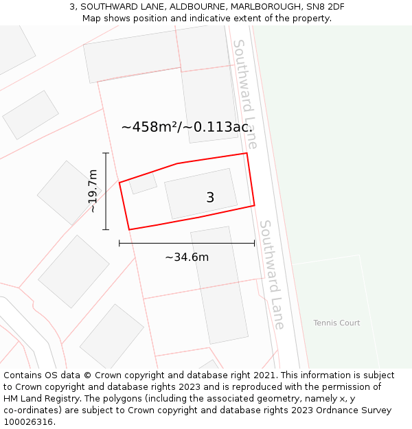 3, SOUTHWARD LANE, ALDBOURNE, MARLBOROUGH, SN8 2DF: Plot and title map