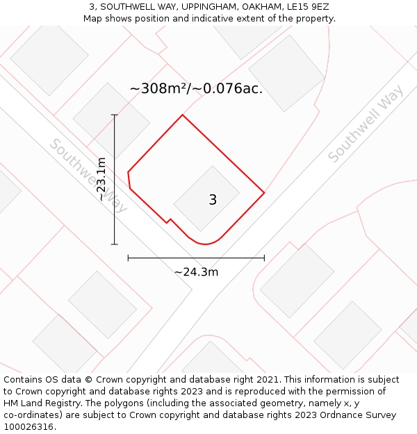 3, SOUTHWELL WAY, UPPINGHAM, OAKHAM, LE15 9EZ: Plot and title map
