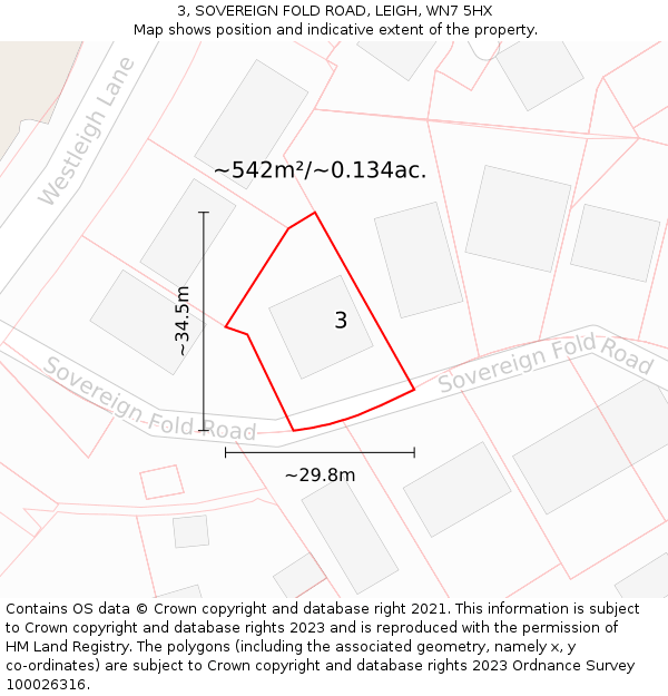 3, SOVEREIGN FOLD ROAD, LEIGH, WN7 5HX: Plot and title map