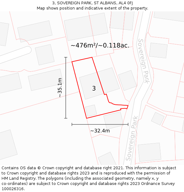 3, SOVEREIGN PARK, ST ALBANS, AL4 0FJ: Plot and title map