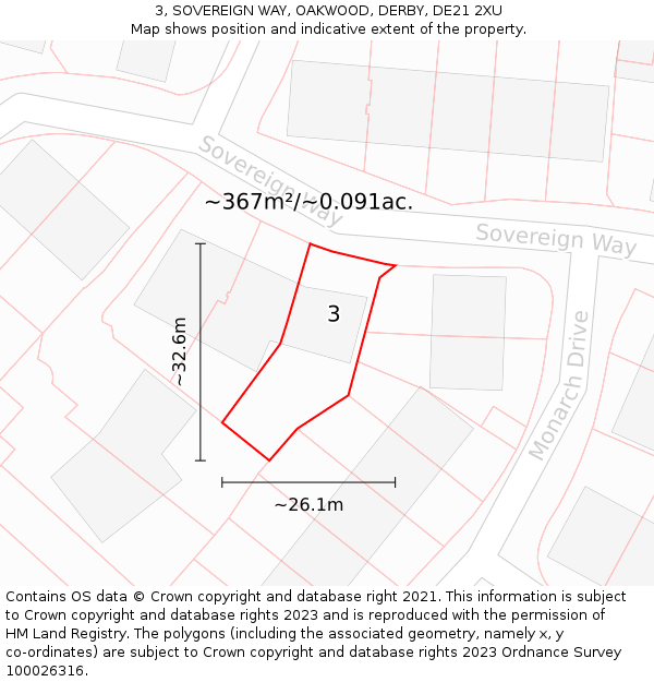 3, SOVEREIGN WAY, OAKWOOD, DERBY, DE21 2XU: Plot and title map