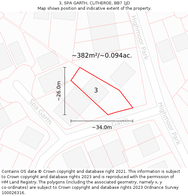3, SPA GARTH, CLITHEROE, BB7 1JD: Plot and title map