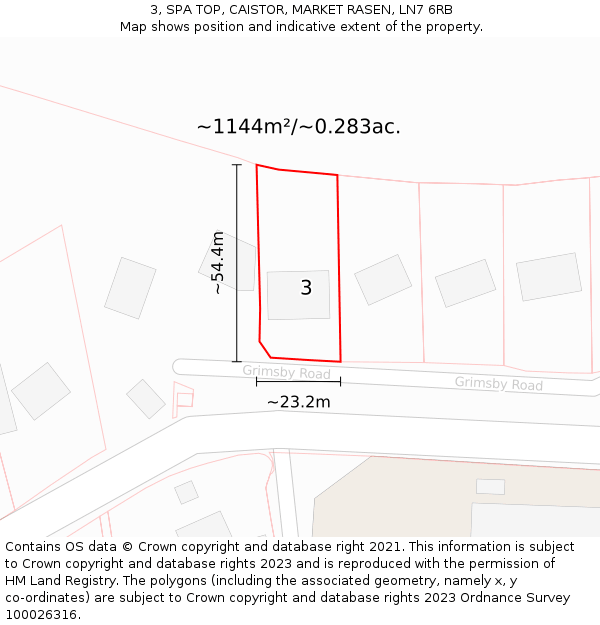 3, SPA TOP, CAISTOR, MARKET RASEN, LN7 6RB: Plot and title map