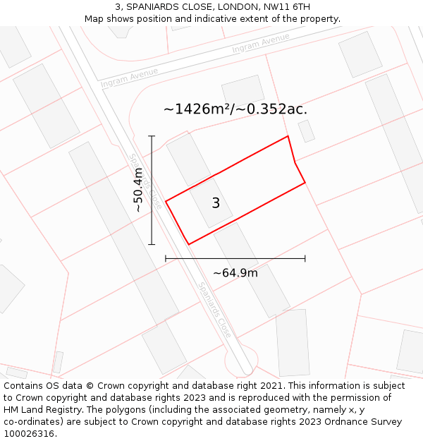 3, SPANIARDS CLOSE, LONDON, NW11 6TH: Plot and title map