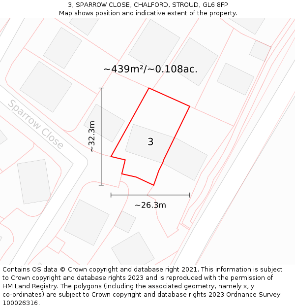 3, SPARROW CLOSE, CHALFORD, STROUD, GL6 8FP: Plot and title map