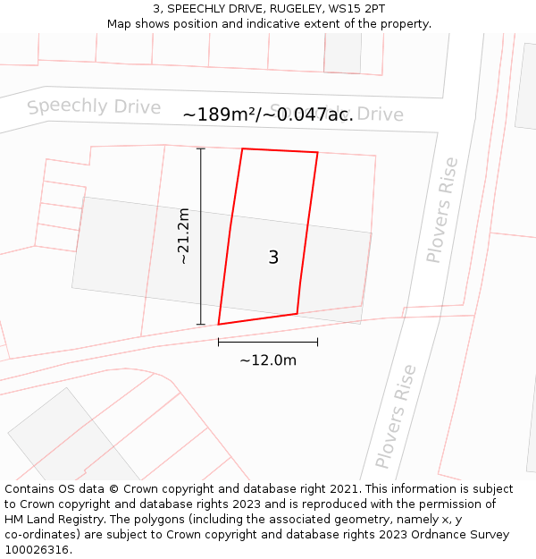 3, SPEECHLY DRIVE, RUGELEY, WS15 2PT: Plot and title map