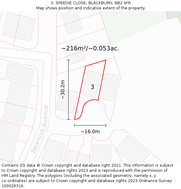 3, SPEEDIE CLOSE, BLACKBURN, BB2 4FR: Plot and title map