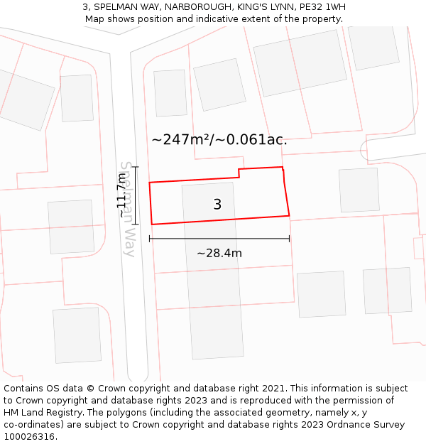 3, SPELMAN WAY, NARBOROUGH, KING'S LYNN, PE32 1WH: Plot and title map