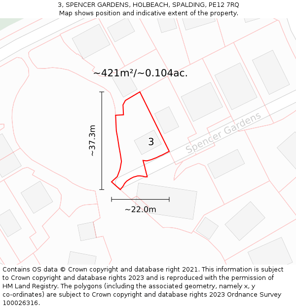 3, SPENCER GARDENS, HOLBEACH, SPALDING, PE12 7RQ: Plot and title map