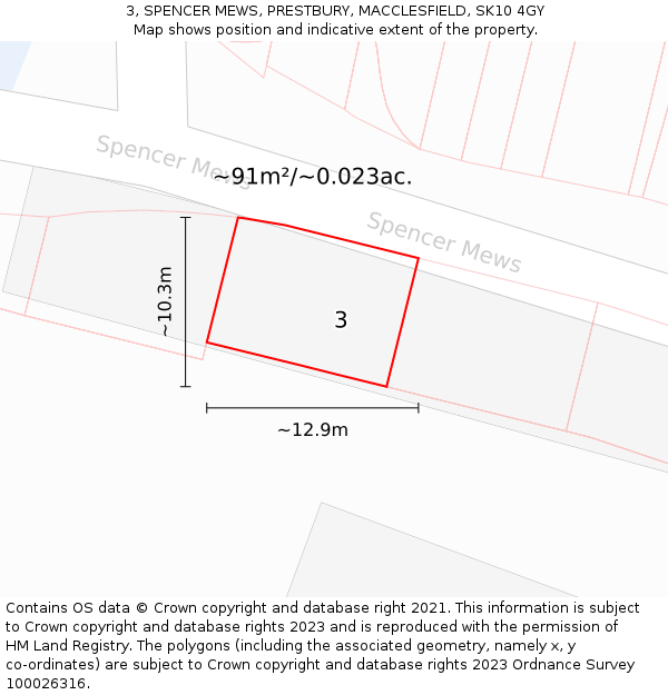 3, SPENCER MEWS, PRESTBURY, MACCLESFIELD, SK10 4GY: Plot and title map