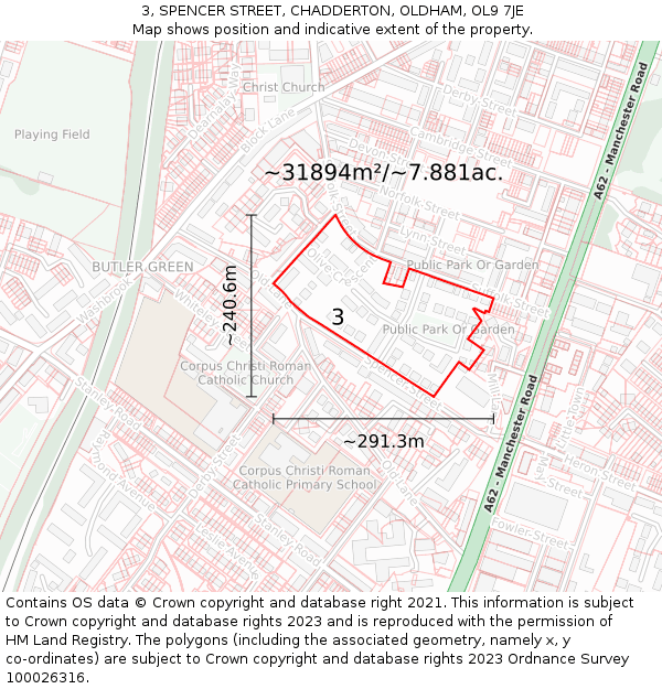 3, SPENCER STREET, CHADDERTON, OLDHAM, OL9 7JE: Plot and title map