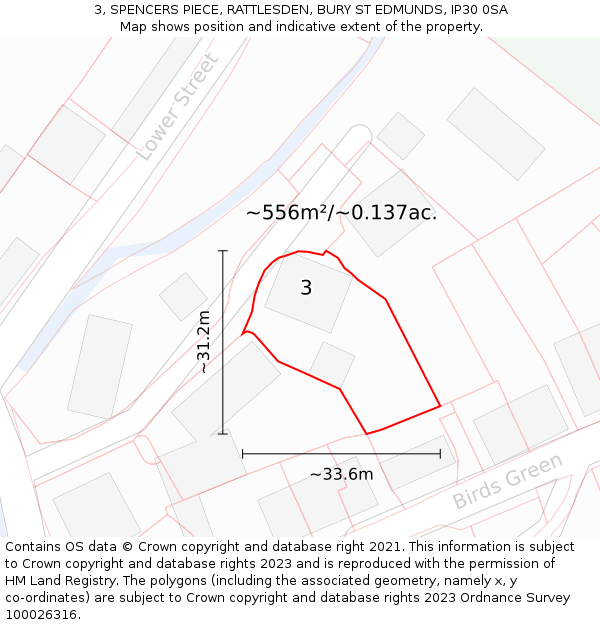 3, SPENCERS PIECE, RATTLESDEN, BURY ST EDMUNDS, IP30 0SA: Plot and title map