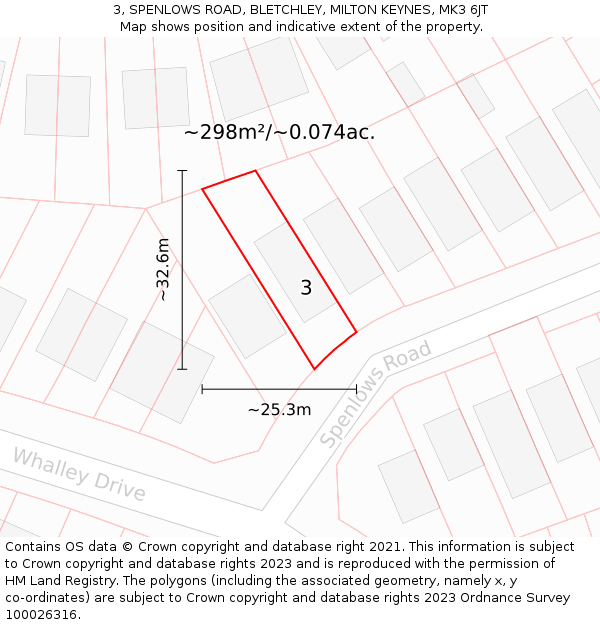 3, SPENLOWS ROAD, BLETCHLEY, MILTON KEYNES, MK3 6JT: Plot and title map