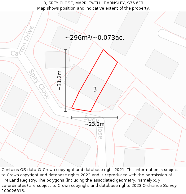 3, SPEY CLOSE, MAPPLEWELL, BARNSLEY, S75 6FR: Plot and title map