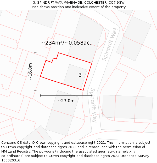 3, SPINDRIFT WAY, WIVENHOE, COLCHESTER, CO7 9GW: Plot and title map