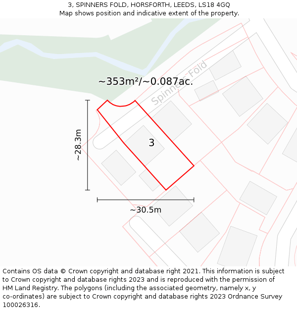 3, SPINNERS FOLD, HORSFORTH, LEEDS, LS18 4GQ: Plot and title map