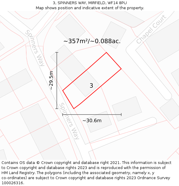 3, SPINNERS WAY, MIRFIELD, WF14 8PU: Plot and title map