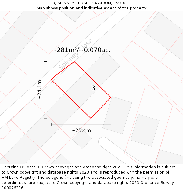 3, SPINNEY CLOSE, BRANDON, IP27 0HH: Plot and title map