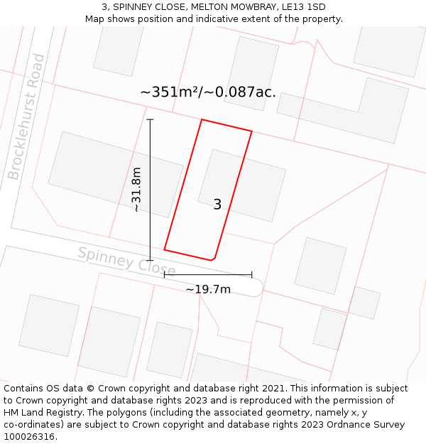 3, SPINNEY CLOSE, MELTON MOWBRAY, LE13 1SD: Plot and title map