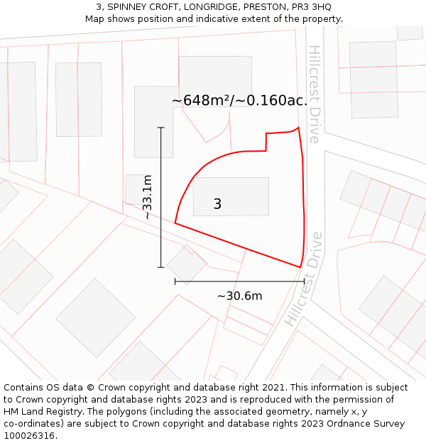 3, SPINNEY CROFT, LONGRIDGE, PRESTON, PR3 3HQ: Plot and title map