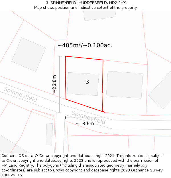 3, SPINNEYFIELD, HUDDERSFIELD, HD2 2HX: Plot and title map