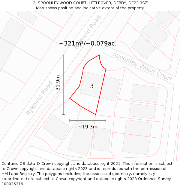 3, SPOONLEY WOOD COURT, LITTLEOVER, DERBY, DE23 3SZ: Plot and title map