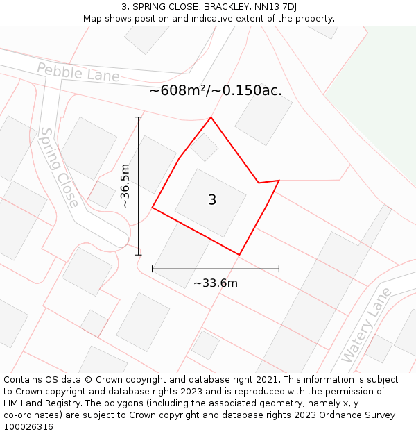 3, SPRING CLOSE, BRACKLEY, NN13 7DJ: Plot and title map