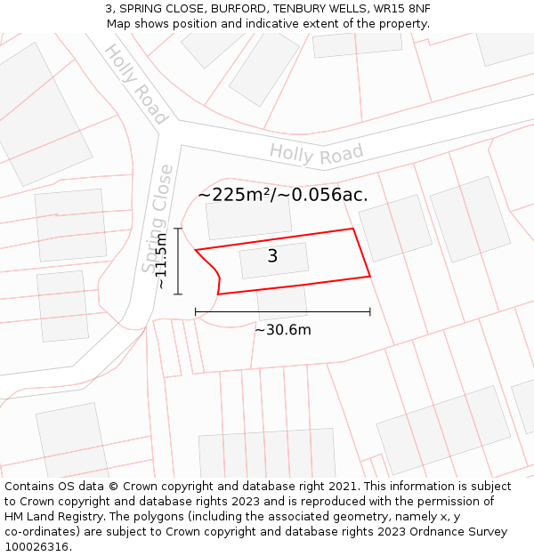 3, SPRING CLOSE, BURFORD, TENBURY WELLS, WR15 8NF: Plot and title map