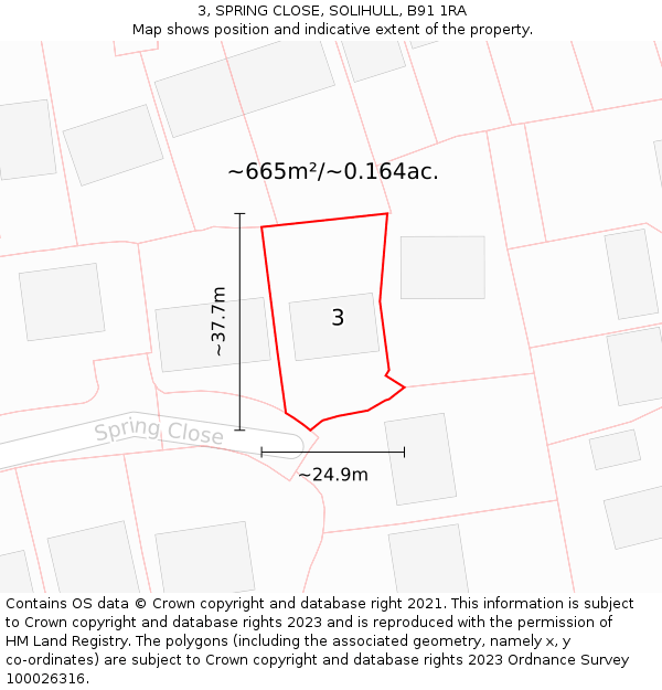 3, SPRING CLOSE, SOLIHULL, B91 1RA: Plot and title map
