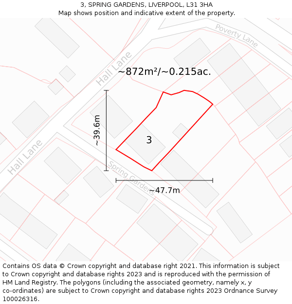 3, SPRING GARDENS, LIVERPOOL, L31 3HA: Plot and title map