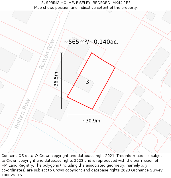 3, SPRING HOLME, RISELEY, BEDFORD, MK44 1BF: Plot and title map