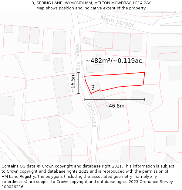 3, SPRING LANE, WYMONDHAM, MELTON MOWBRAY, LE14 2AY: Plot and title map