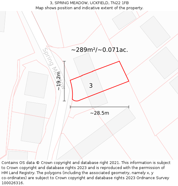 3, SPRING MEADOW, UCKFIELD, TN22 1FB: Plot and title map