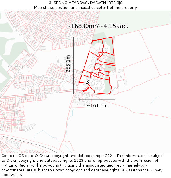 3, SPRING MEADOWS, DARWEN, BB3 3JS: Plot and title map