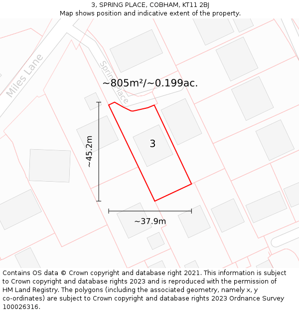 3, SPRING PLACE, COBHAM, KT11 2BJ: Plot and title map