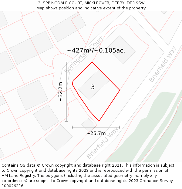 3, SPRINGDALE COURT, MICKLEOVER, DERBY, DE3 9SW: Plot and title map