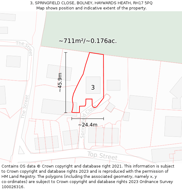 3, SPRINGFIELD CLOSE, BOLNEY, HAYWARDS HEATH, RH17 5PQ: Plot and title map