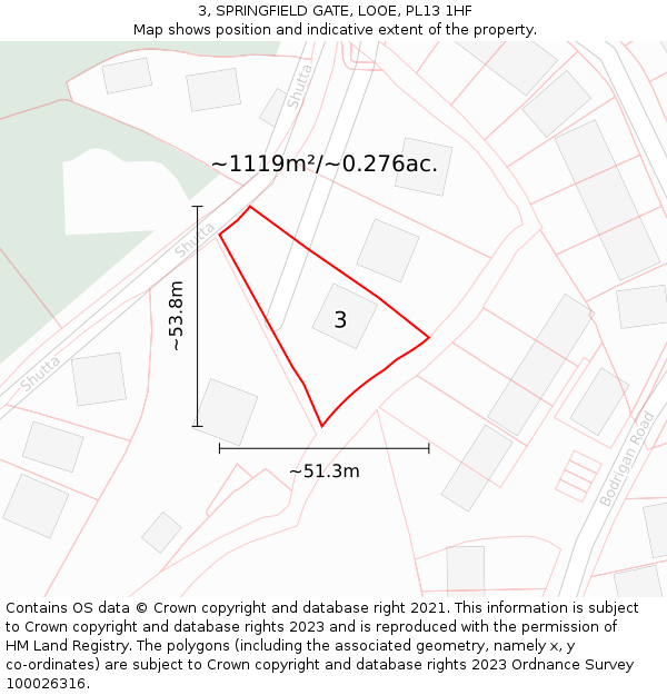 3, SPRINGFIELD GATE, LOOE, PL13 1HF: Plot and title map