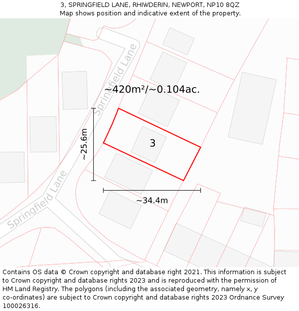 3, SPRINGFIELD LANE, RHIWDERIN, NEWPORT, NP10 8QZ: Plot and title map