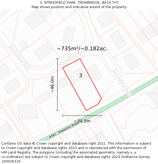3, SPRINGFIELD PARK, TROWBRIDGE, BA14 7HT: Plot and title map