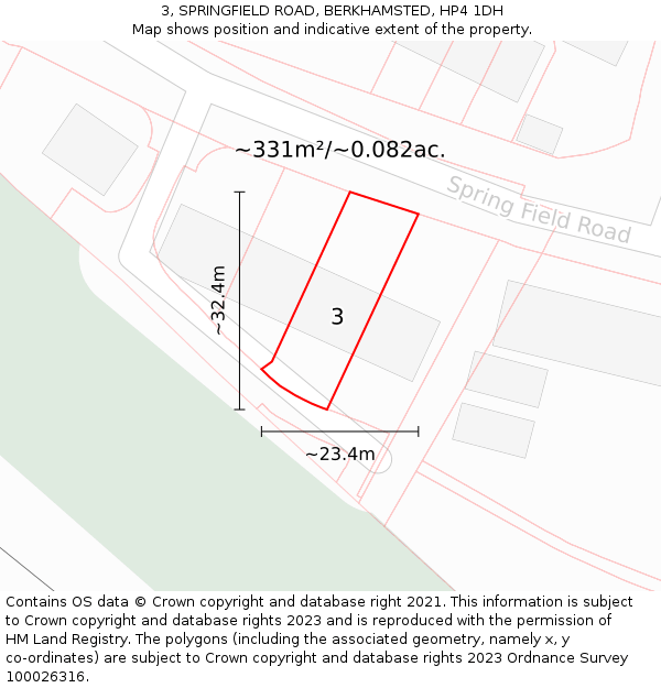 3, SPRINGFIELD ROAD, BERKHAMSTED, HP4 1DH: Plot and title map