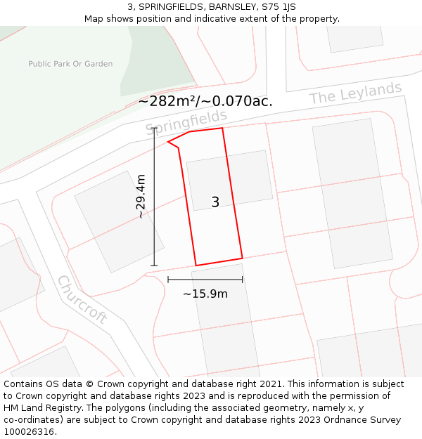 3, SPRINGFIELDS, BARNSLEY, S75 1JS: Plot and title map