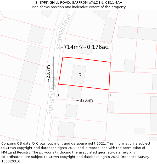 3, SPRINGHILL ROAD, SAFFRON WALDEN, CB11 4AH: Plot and title map